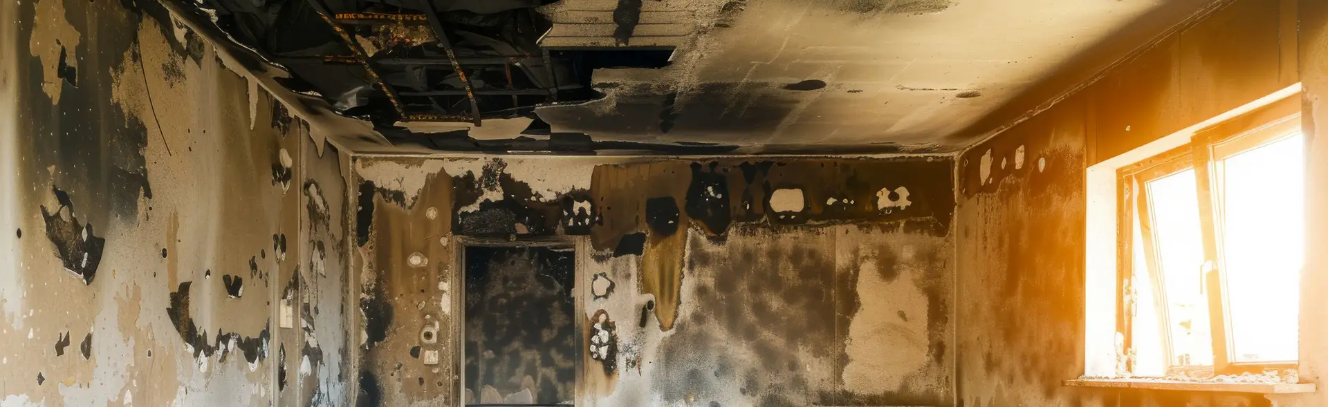 Fire and smoke damage inside a home before restoration
